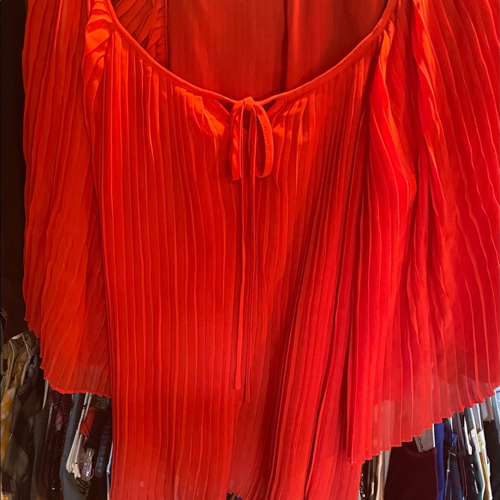 Lipstick red pleated batwing top